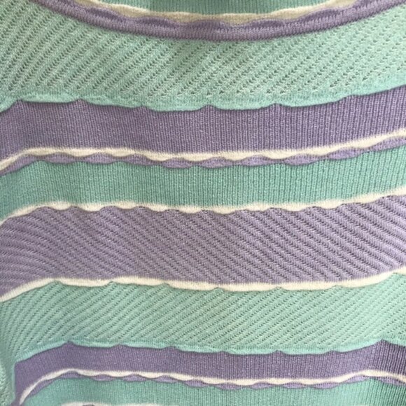 St. John Vintage Pastel Striped Scalloped Textured Sweater Crew Neck Top Knit M - Picture 6 of 13